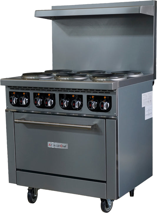 American Chef ACER36-6B - 36" Commercial 6-Burner Electric Range with Standard Oven - 208V
