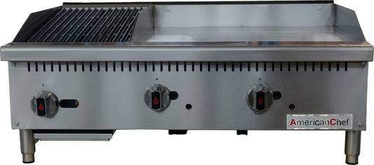 American Chef ACGC36-12C24G - 36" Commercial Countertop Natural Gas 12" Charbroiler & 24" Griddle