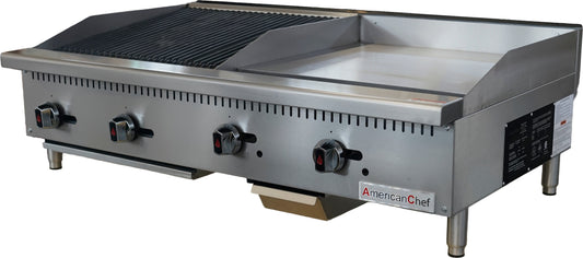 American Chef ACGC48-24C24G - 48" Commercial Countertop Natural Gas 24" Charbroiler & 24" Griddle