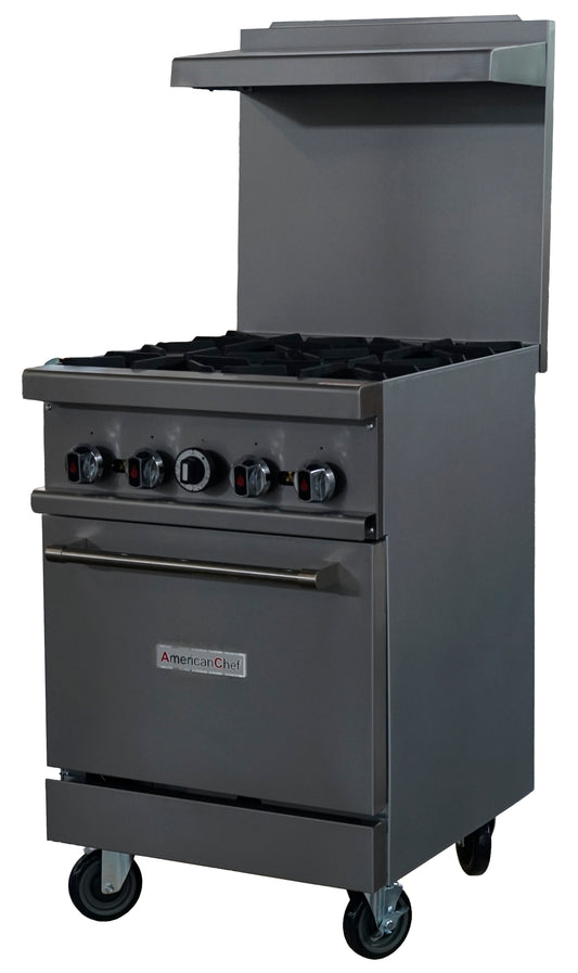 American Chef ACGR24-4B - 24" Commercial 4-Burner Natural Gas Range with Standard Oven