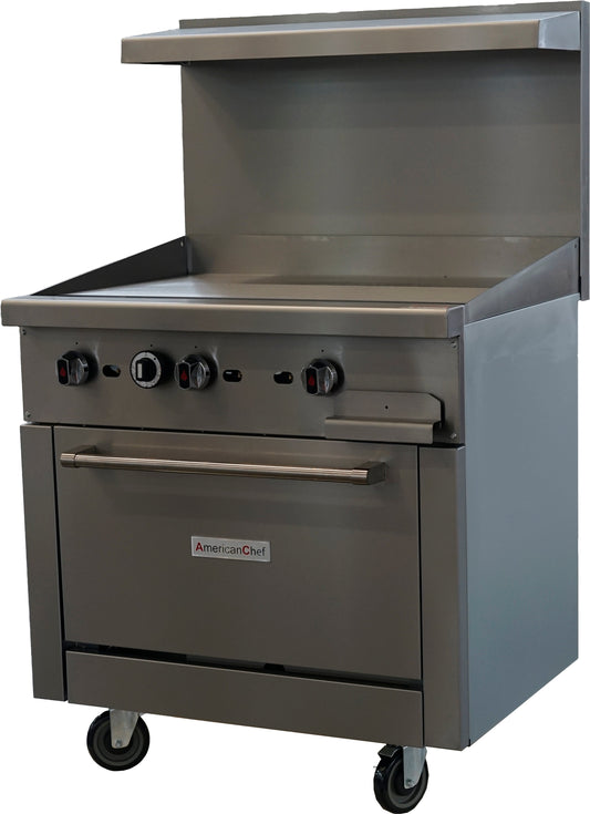 American Chef ACGR36-36G - 36" Commercial Natural Gas Griddle Range with Standard Oven