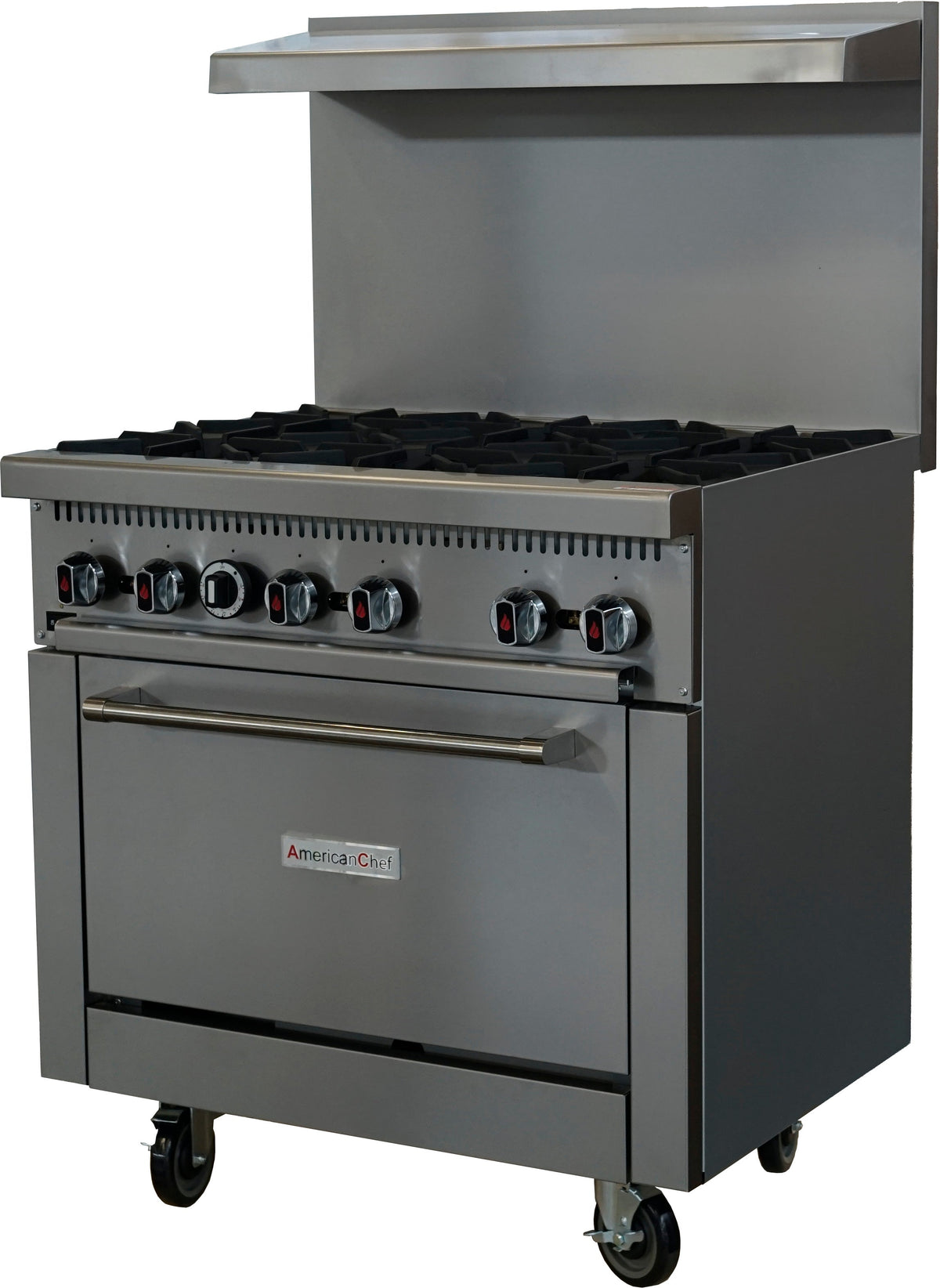 American Chef ACGR36C-6B - 36" Commercial 6-Burner Natural Gas Range with Convection Oven