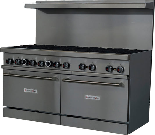 American Chef ACGR60-10B - 60" Commercial 10-Burner Natural Gas Range with Standard Oven