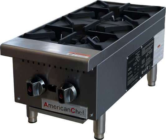 American Chef ACHT-12 - 12" Commercial Countertop 2-Burner Natural Gas Hot Plate