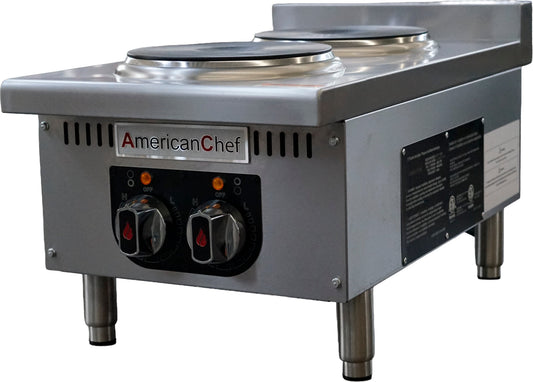 American Chef ACHT-15ED - 15" Commercial Countertop 2-Burner Electric Hot Plate - 208V