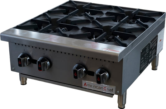 American Chef ACHT-24 - 24" Commercial Countertop 4-Burner Natural Gas Hot Plate