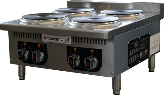 American Chef ACHT-24E - 24" Commercial Countertop 4-Burner Electric Hot Plate - 208V