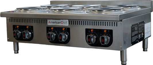 American Chef ACHT-36E - 36" Commercial Countertop 6-Burner Electric Hot Plate - 208V