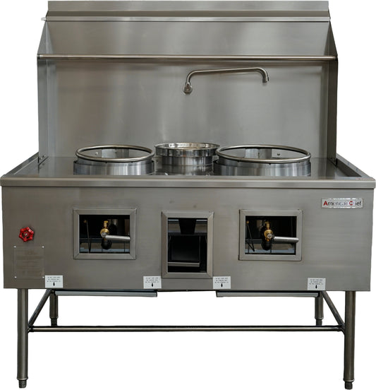 American Chef ACWR-48D - Commercial 2-Ring Natural Gas Wok Range - 220,000 BTU