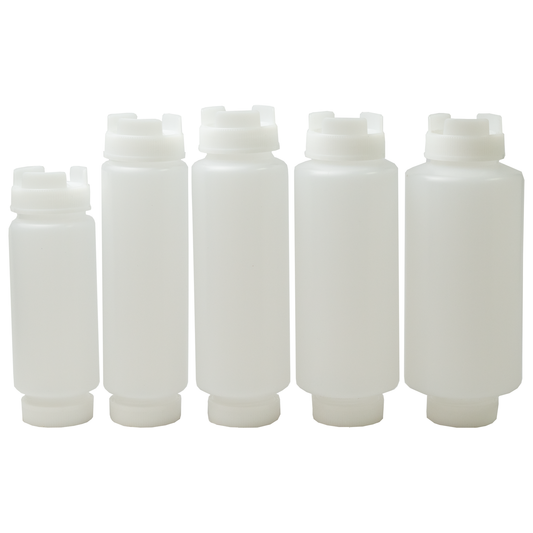 American Chef SB-12H - 12oz FIFO Squeeze Bottles, Wide Mouth, Clear, Plastic